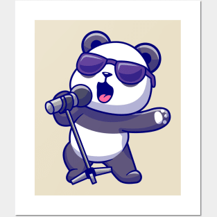 Cute Panda Singing Cartoon Posters and Art